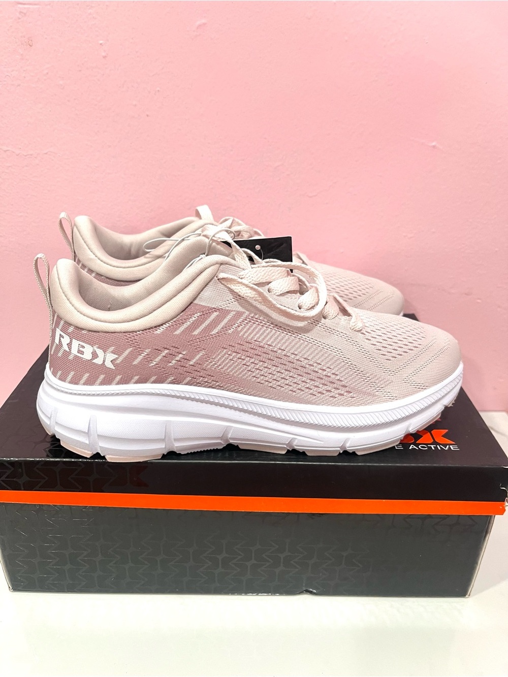 RBX Women's Pale Pink Knit Lace-Up Walking Sneakers